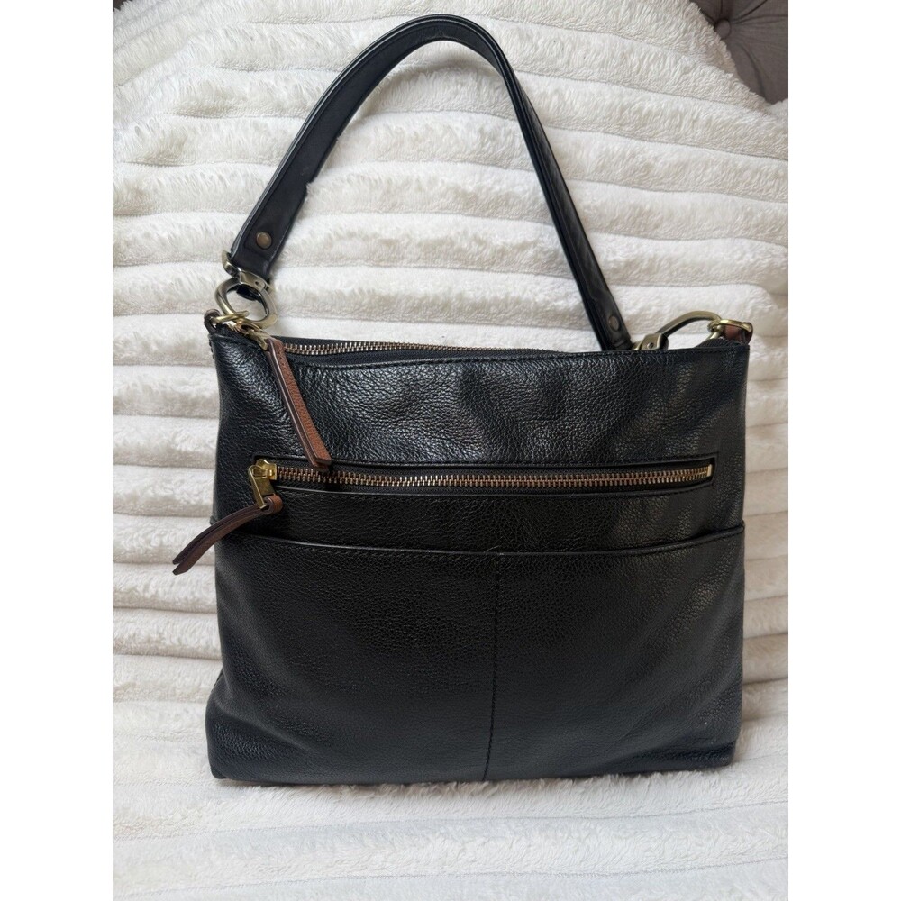 Fossil Black Pebbled Leather Hobo Shoulder Bag ZB7379 Organizer Purse